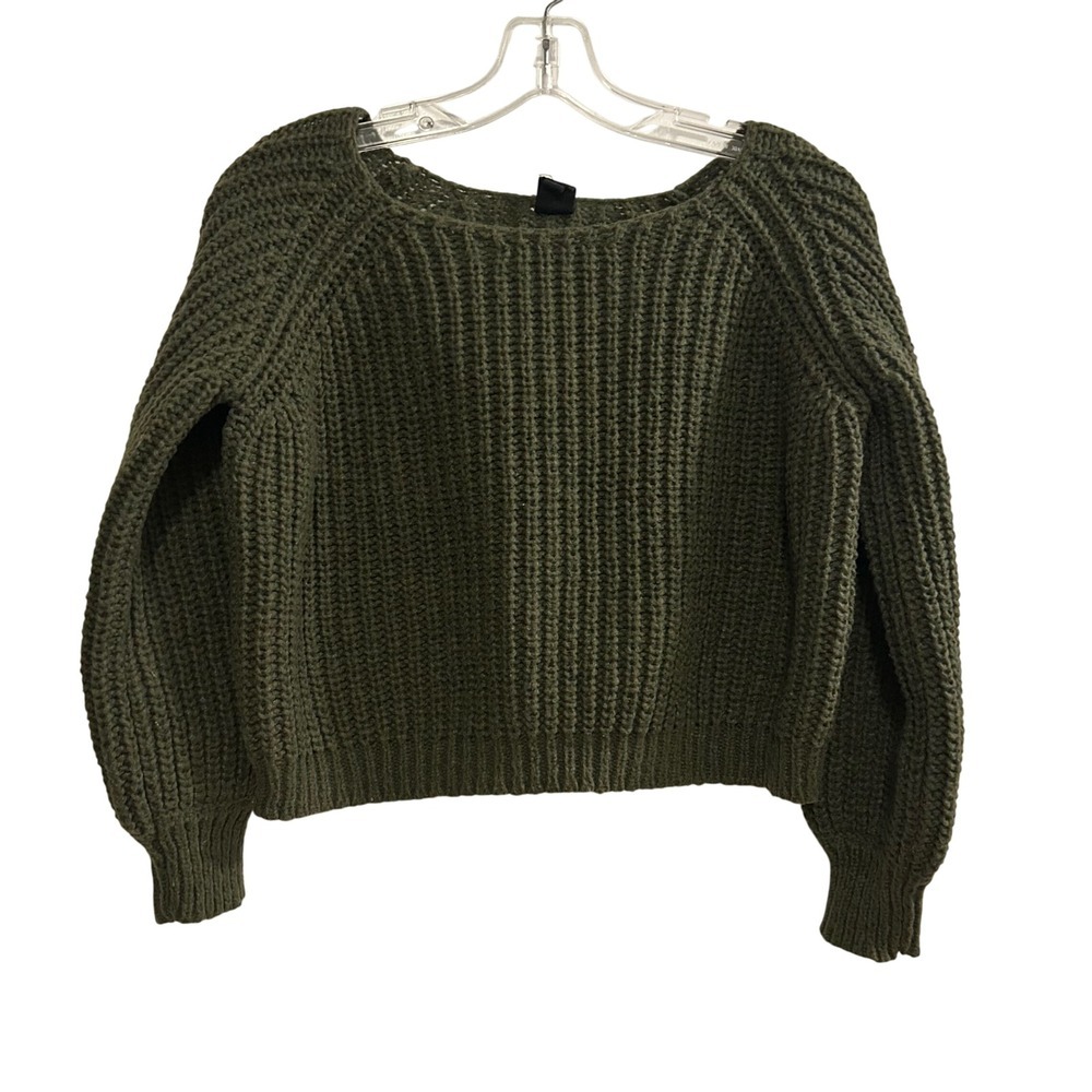 IJOAH Olive Green Chunky Knit Crew Neck Long Sleeve Sweater‎ Women's Size S